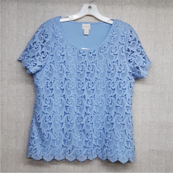 Chico's Light Blue Lace Top - Picture 4 of 10